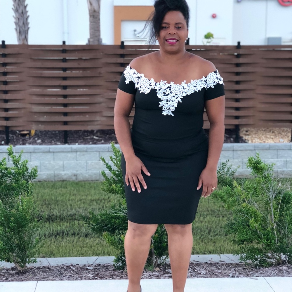 Plus size dress with floral trim